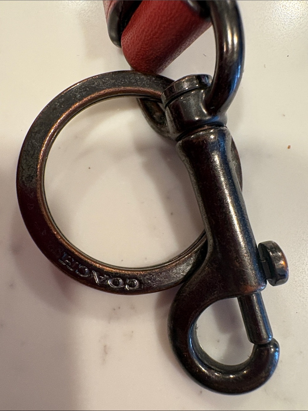 Coach Red Leather Floral Appliqué Key Fob - Picture 9 of 9